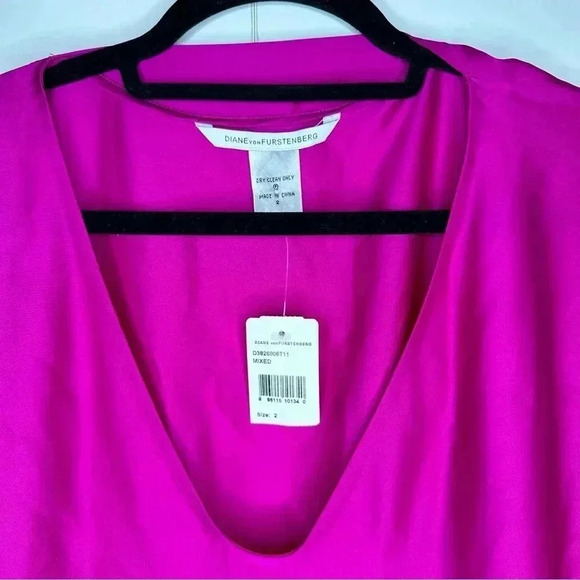 Diane von Furstenberg NWT Edna Pink Puff Sleeve Tie Waist Silk Dress Size 2 - Picture 10 of 16